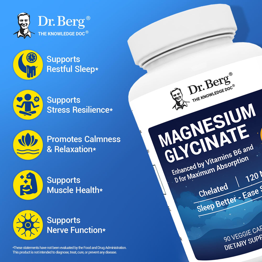 Close-up of Dr. Berg magnesium glycinate label with D3 and B6