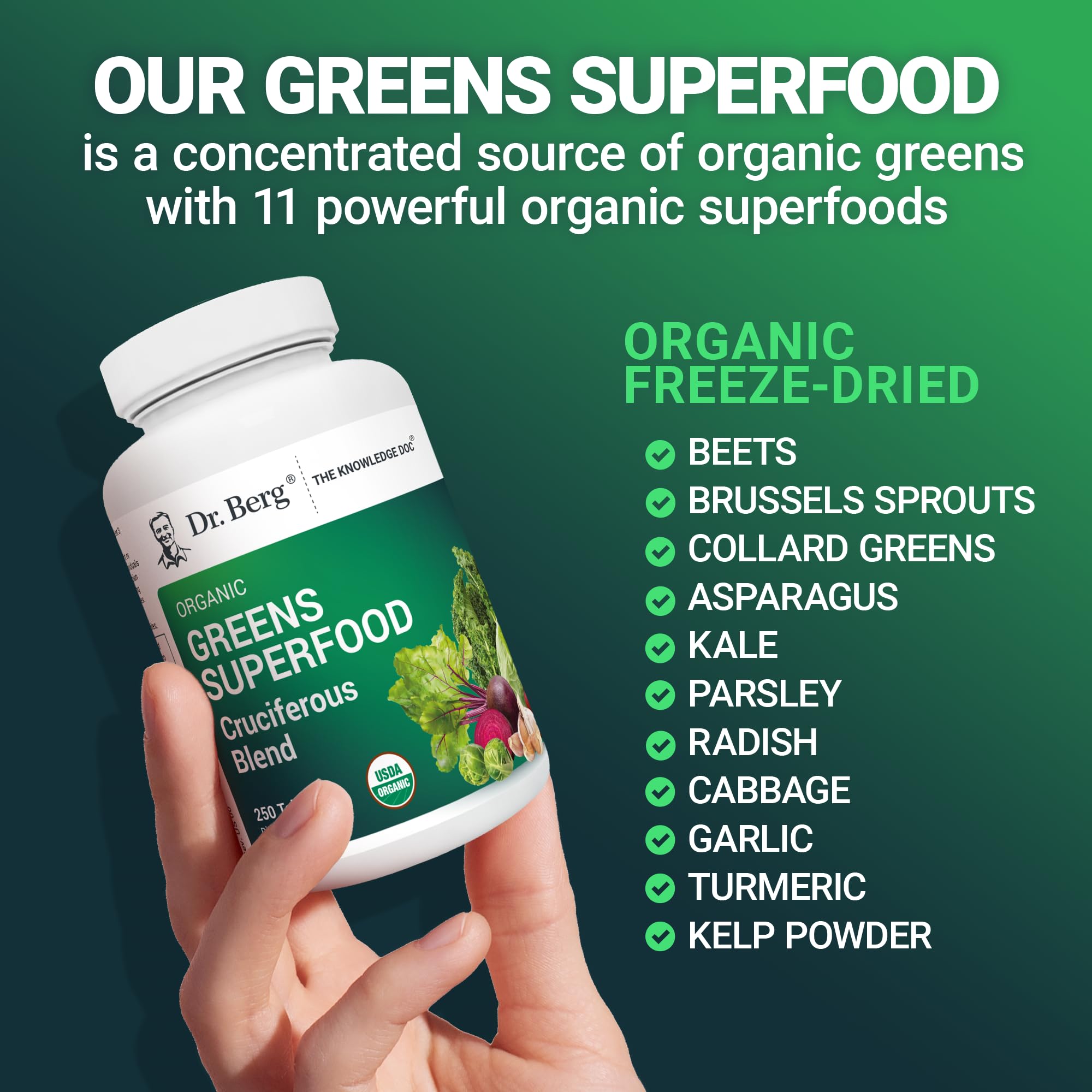 Adult taking a greens tablet