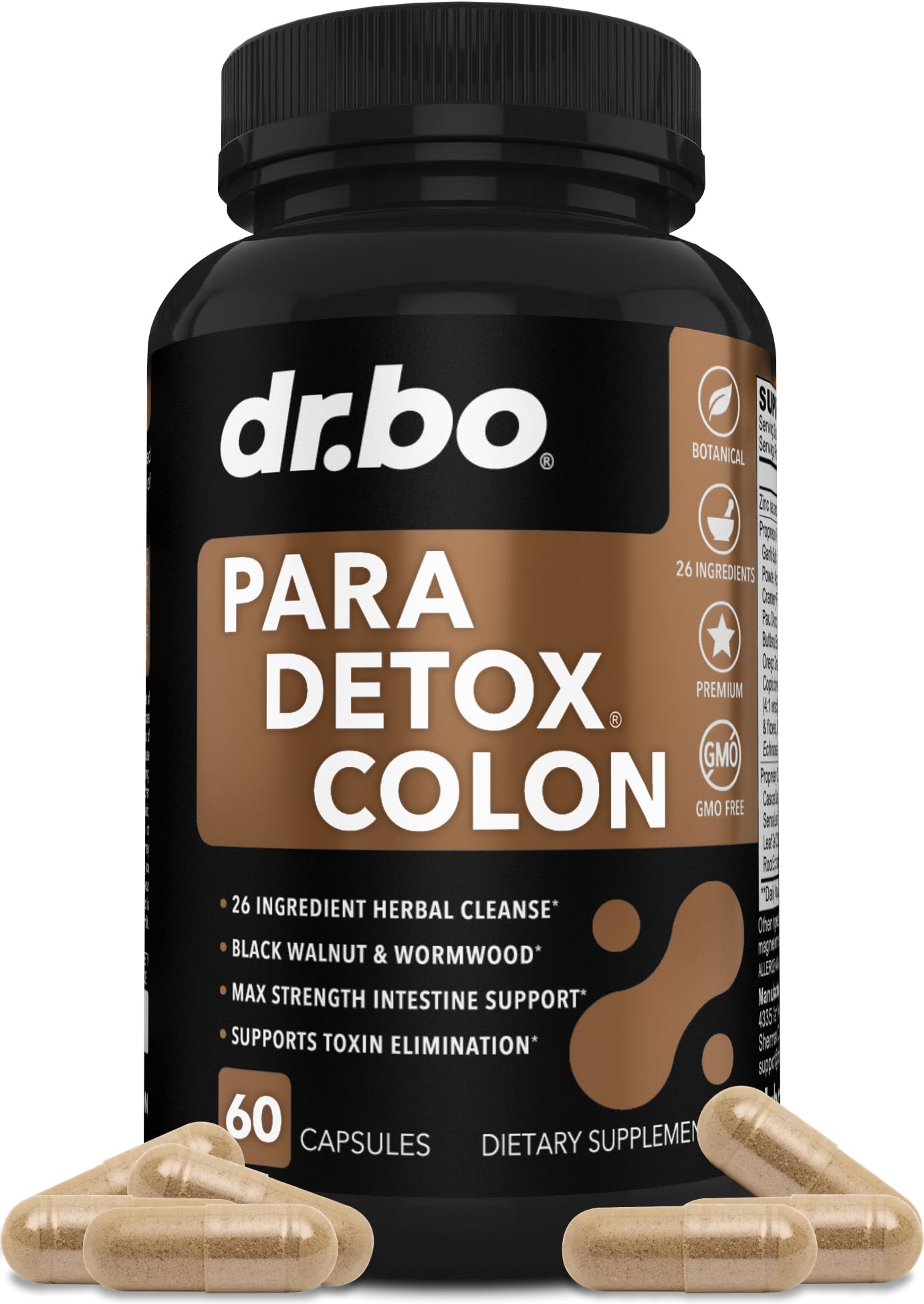 DR. BO colon cleanse bottle emphasizing herbal gut detox support