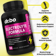 DR. BO electrolyte pills close-up shows tasteless capsules for keto-friendly use.