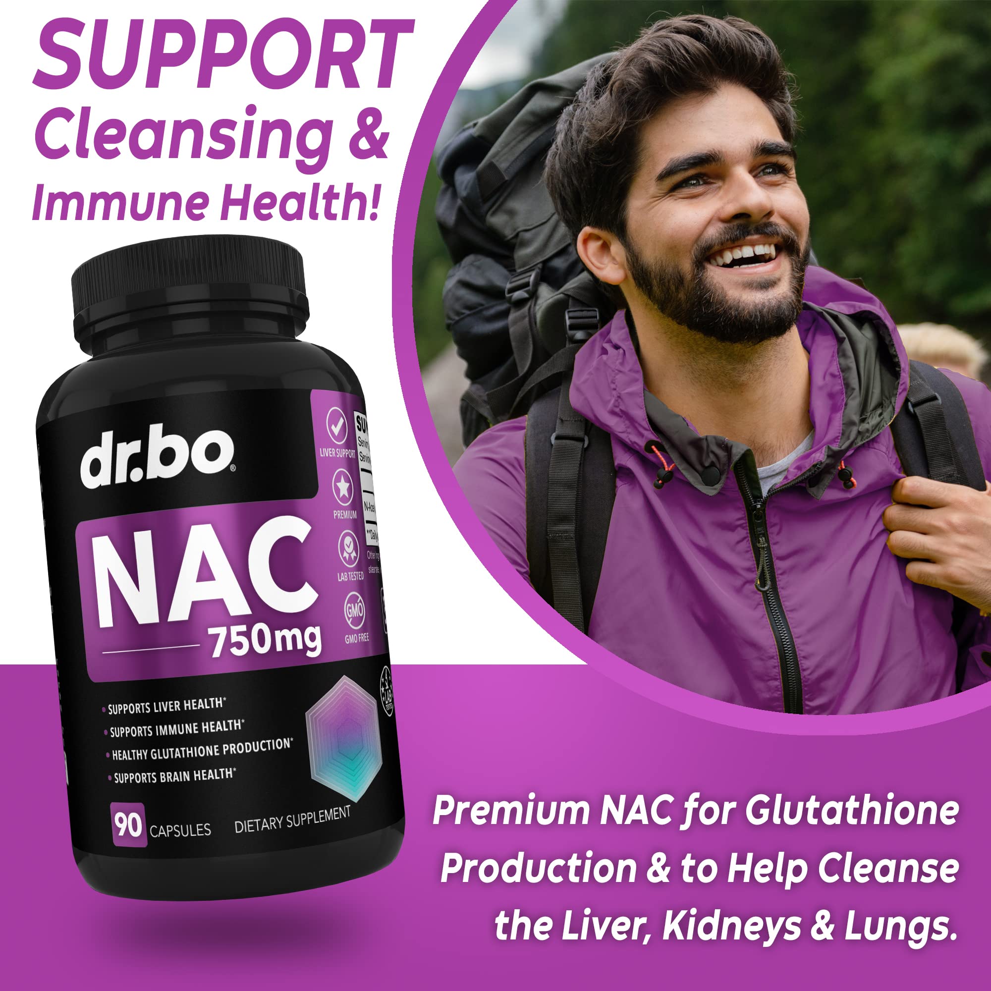 DR. BO NAC capsule packaging with dosage info