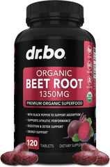 DR. BO organic beet root capsules bottle for convenient daily support of energy and circulation.
