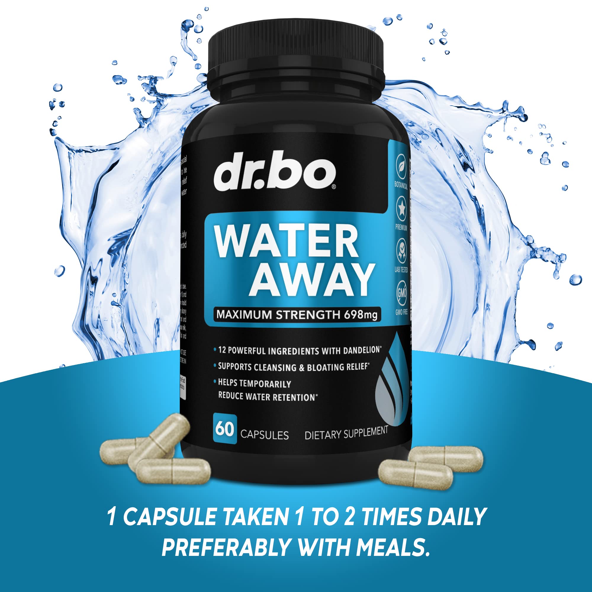 DR. BO Water Pills packaging ready for shelf display