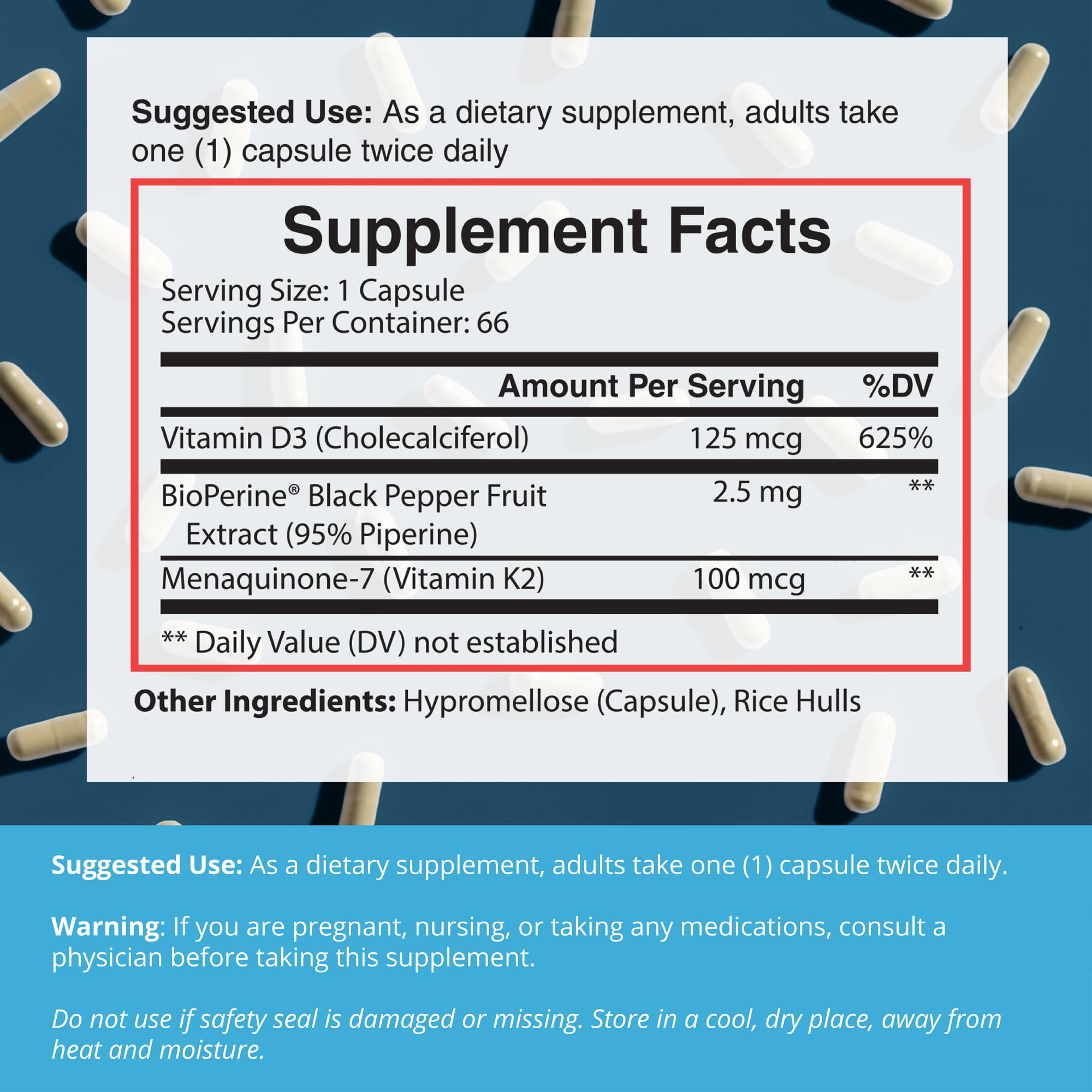 BioPerine text on Dr. Boz K2+D3 product packaging