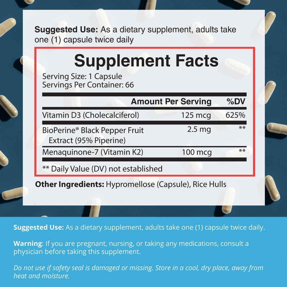 BioPerine text on Dr. Boz K2+D3 product packaging