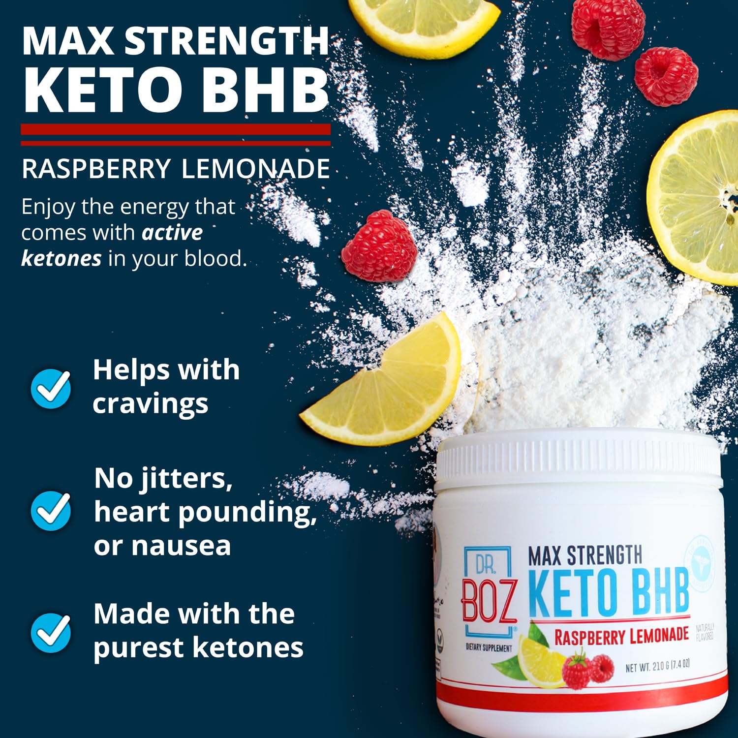 Keto BHB powder stirred into water for Raspberry Lemonade flavor