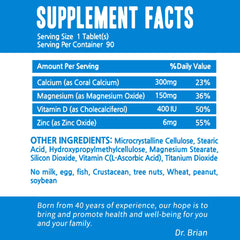 Back of bottle showing nutrition facts for Dr. Brian Calcium Supplement