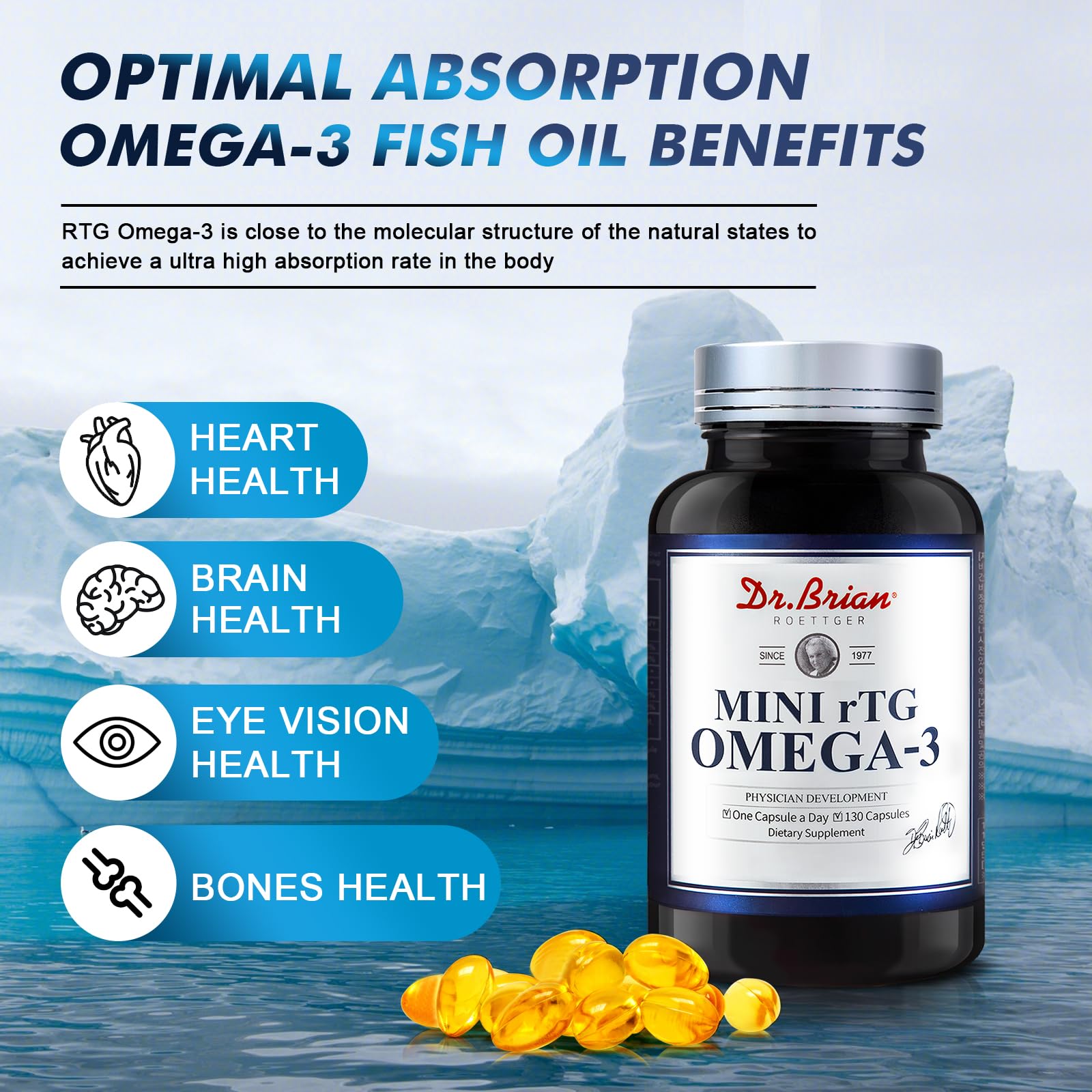 Front view of Dr. Brian Fish Oil 130 Softgel bottle