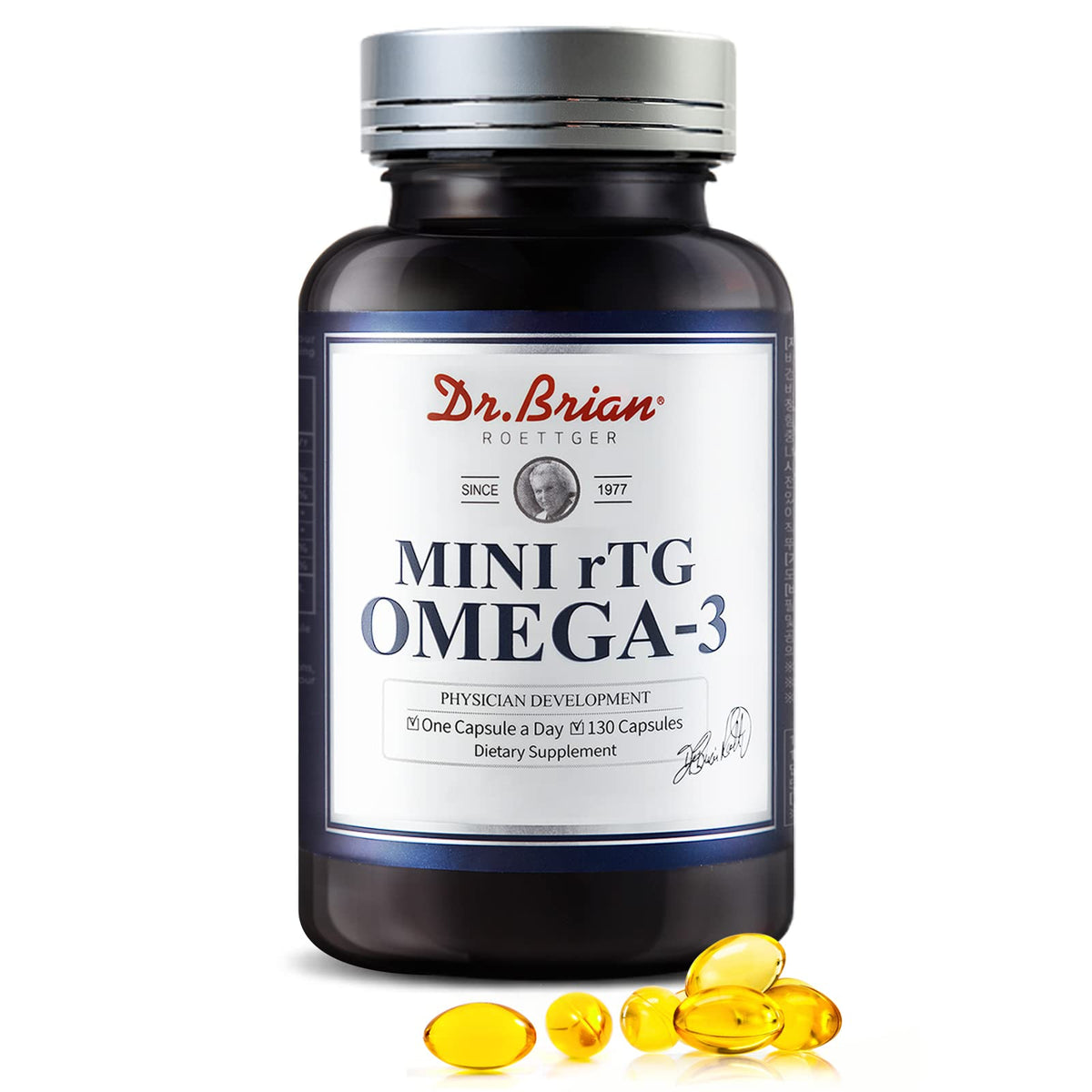 Dr. Brian fish oil bottle and softgel capsules