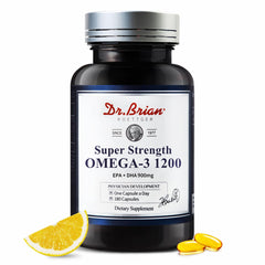 Dr. Brian Omega-3 Fish Oil bottle with lemon flavor and 180 softgels