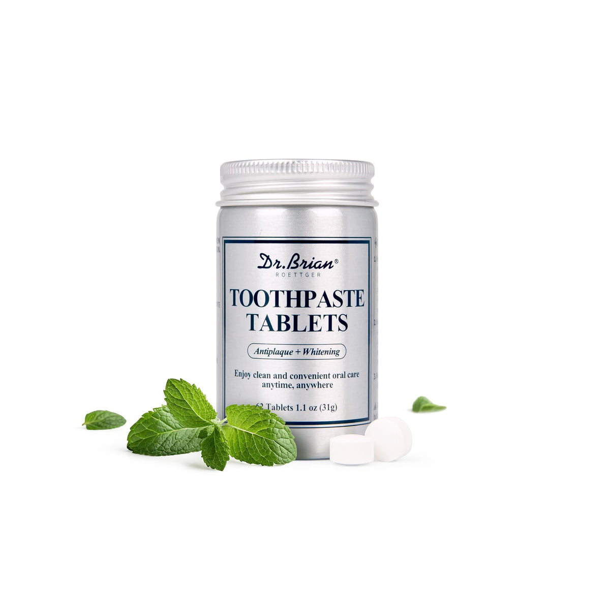 Box of DR.BRIAN ROETTGER toothpaste tablets mint flavor 62 count