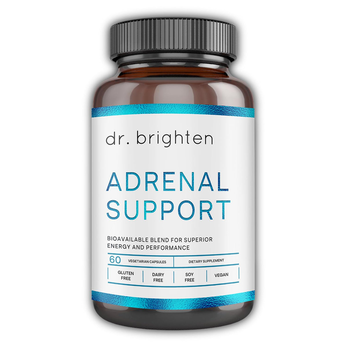 Dr. Brighten Adrenal Support bottle with label on white background
