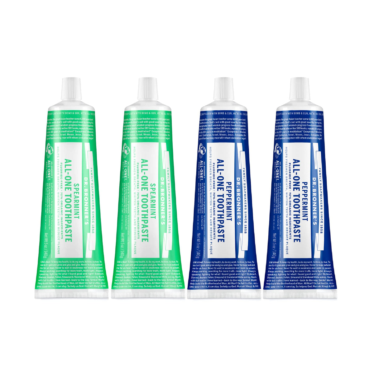 Dr. Bronner’s All-One Toothpaste 4-pack Peppermint & Spearmint – front packaging