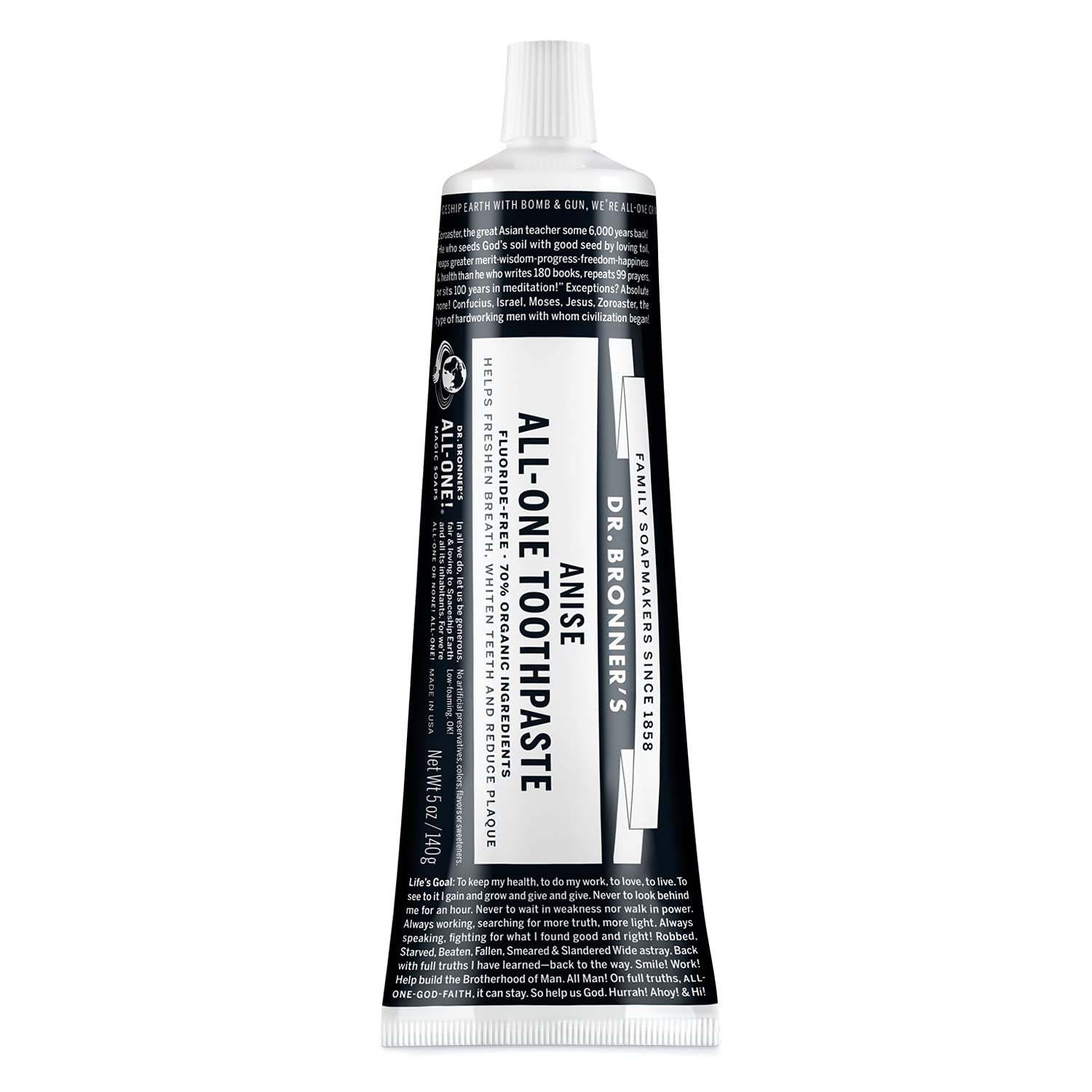Dr. Bronner's All-One Toothpaste Anise flavor tube with 5 oz packaging
