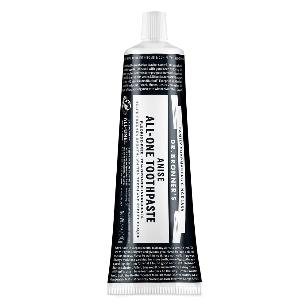 Dr. Bronner's All-One Toothpaste Anise flavor tube with 5 oz packaging