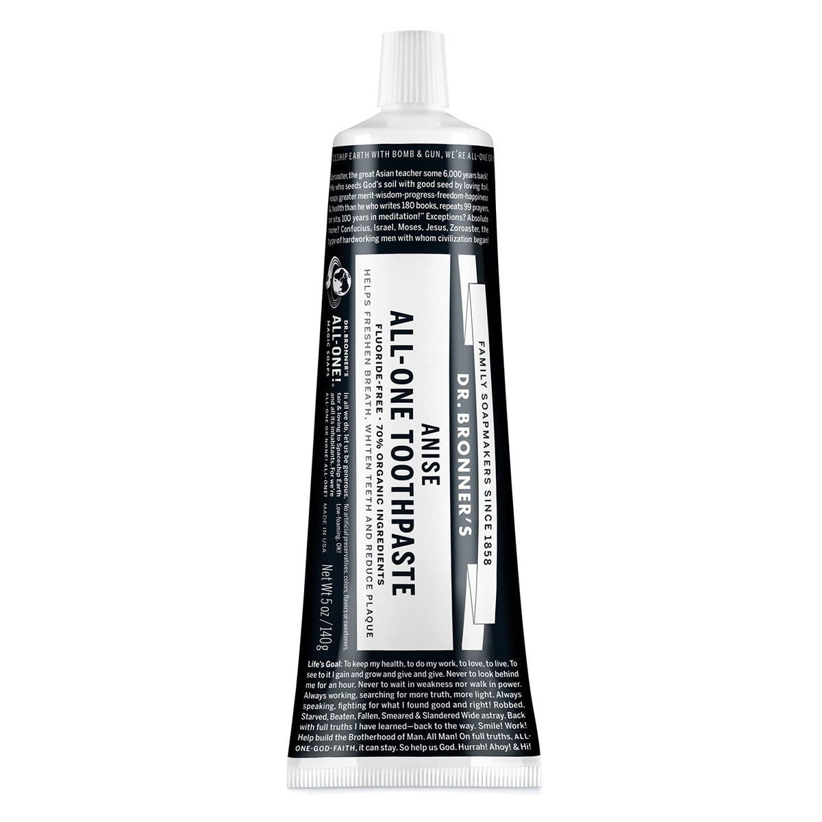 Dr. Bronner's All-One Toothpaste Anise flavor tube with 5 oz packaging