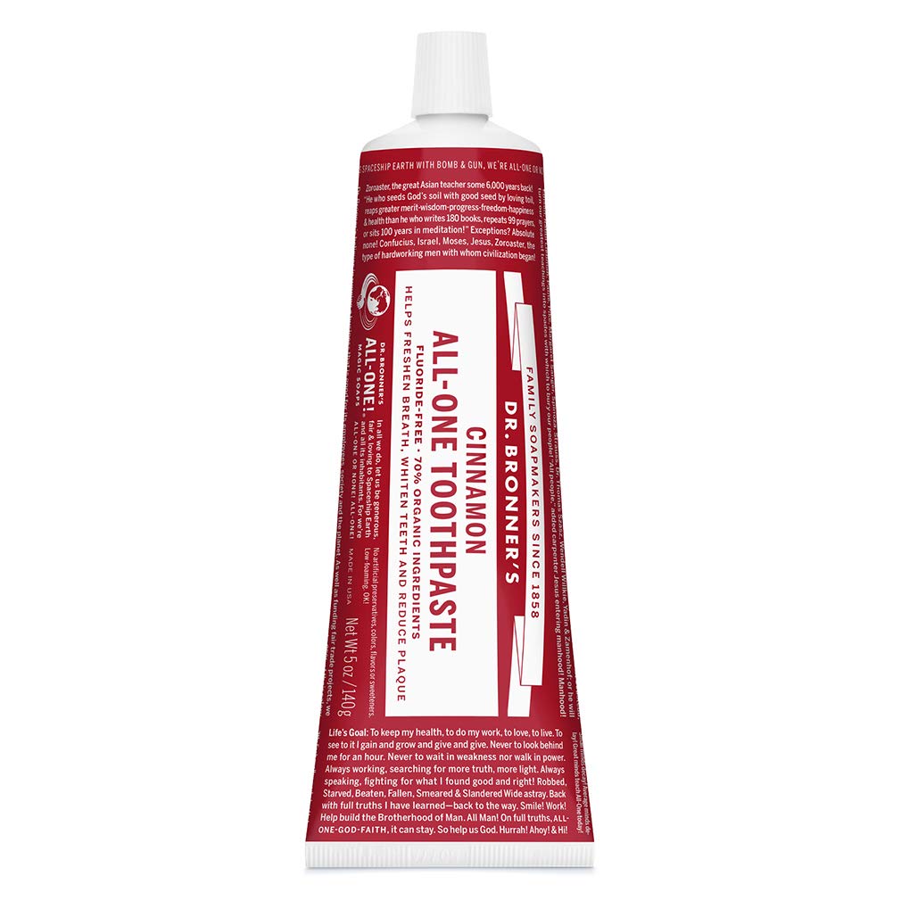 Packaging of Dr. Bronner's All-One Toothpaste Cinnamon 5 oz