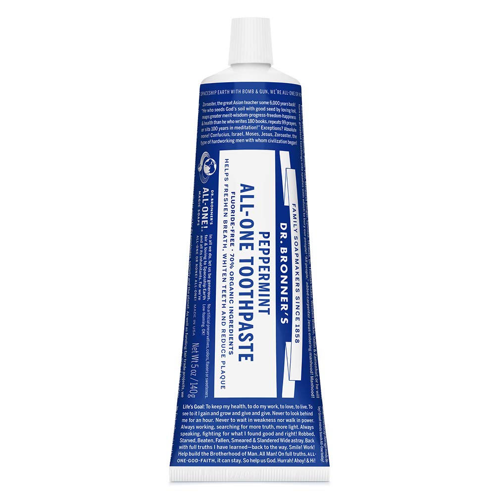 Front view of Dr. Bronner's All-One Toothpaste Peppermint 5 oz