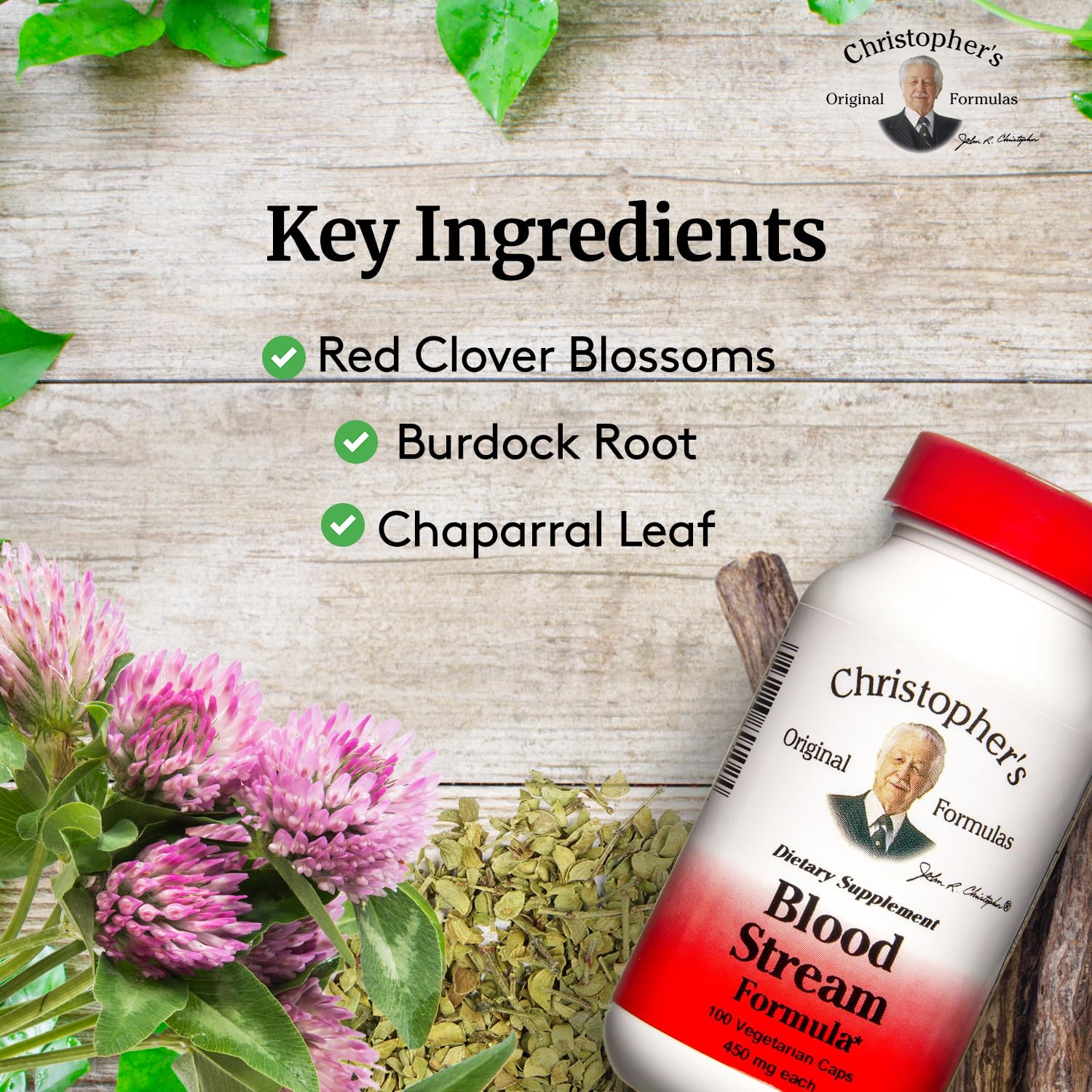 Packaging of Dr. Christopher's Blood Stream Formula - 100 vegetarian capsules