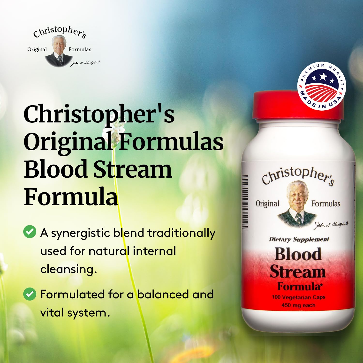 Back view of Dr. Christopher's Blood Stream Formula bottle showing details