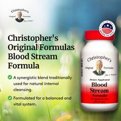 Back view of Dr. Christopher's Blood Stream Formula bottle showing details