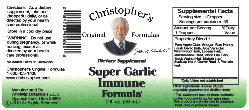 Dr. Christopher's Heal Super Garlic Immune 2 oz packaging