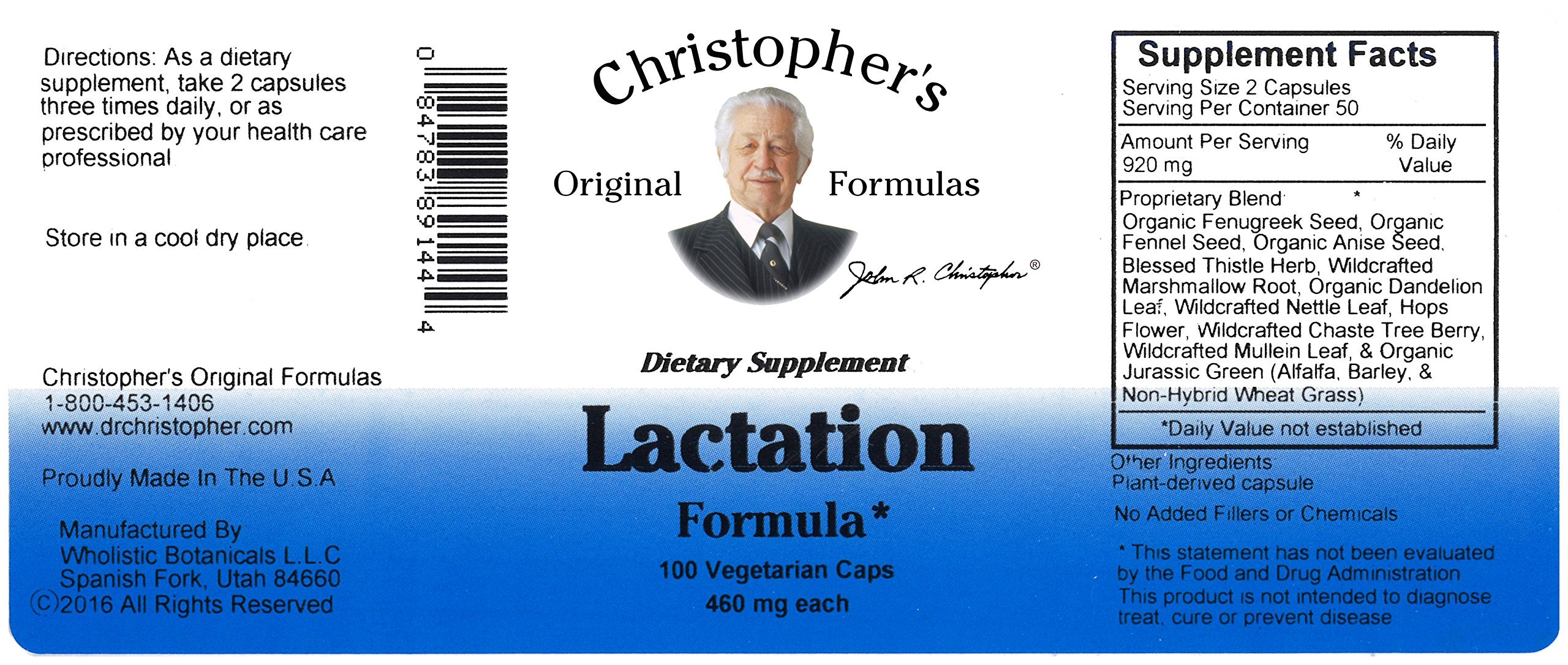 Product packaging and bottle for Dr. Christopher's Lactation Formula