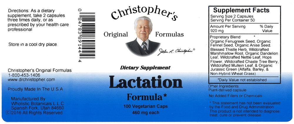 Product packaging and bottle for Dr. Christopher's Lactation Formula