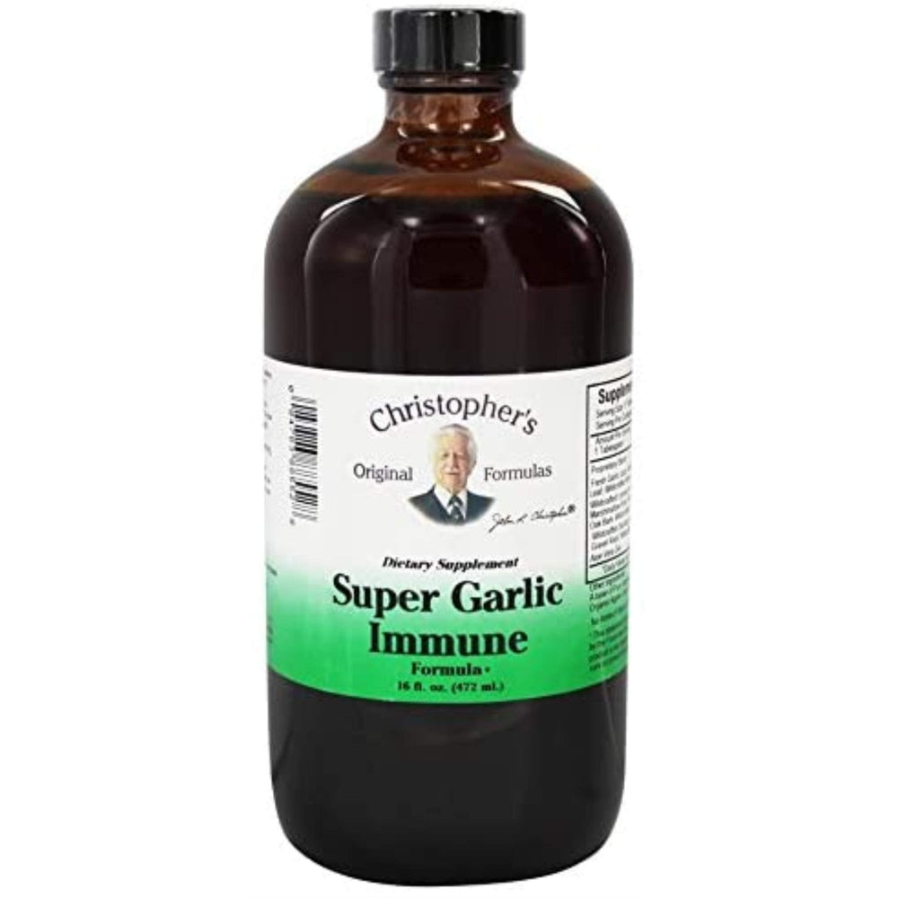 Dr. Christopher's Super Garlic Immune Syrup 16 oz bottle with garlic and herbs