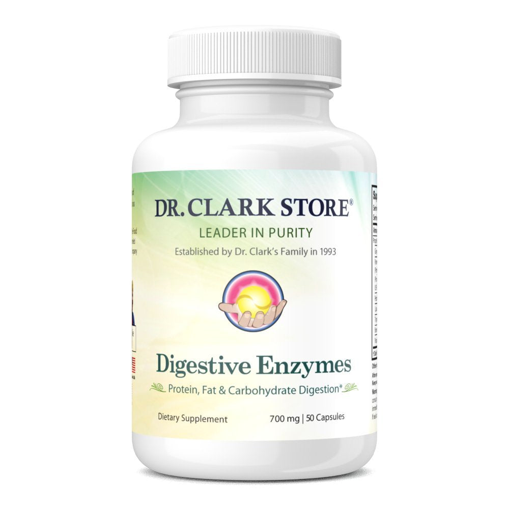 Dr. Clark Digestive Enzymes supplement bottle with 700mg capsules