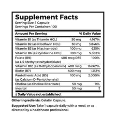 Nutrition information panel for B Vitamin Complex SuperB100