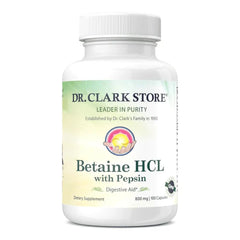 Dr Clark Store Betaine HCL bottle with capsules for digestion support
