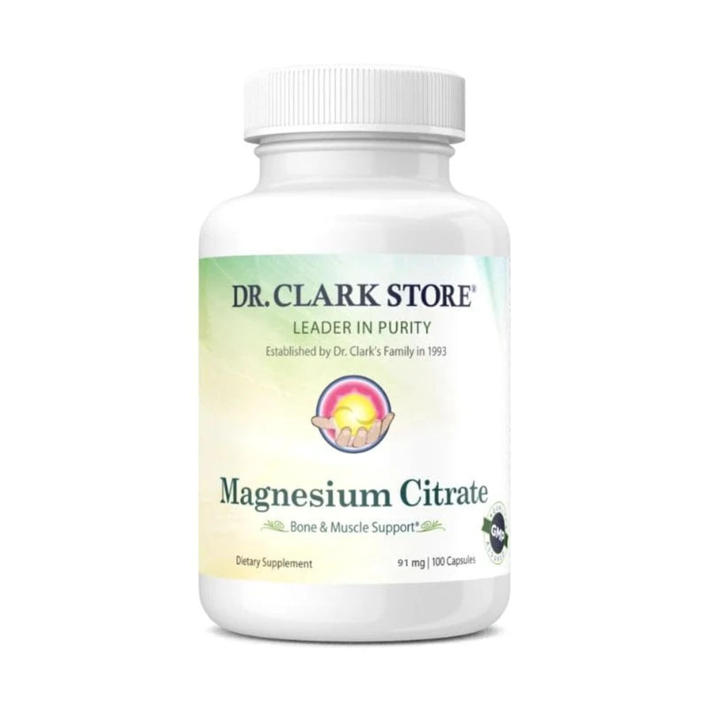 Dr. Clark Store Magnesium Citrate bottle label – 91 mg per capsule