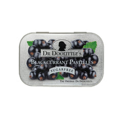 Dr. Doolittle’s Blackcurrant Pastilles in a 2.12 oz metal tin.
