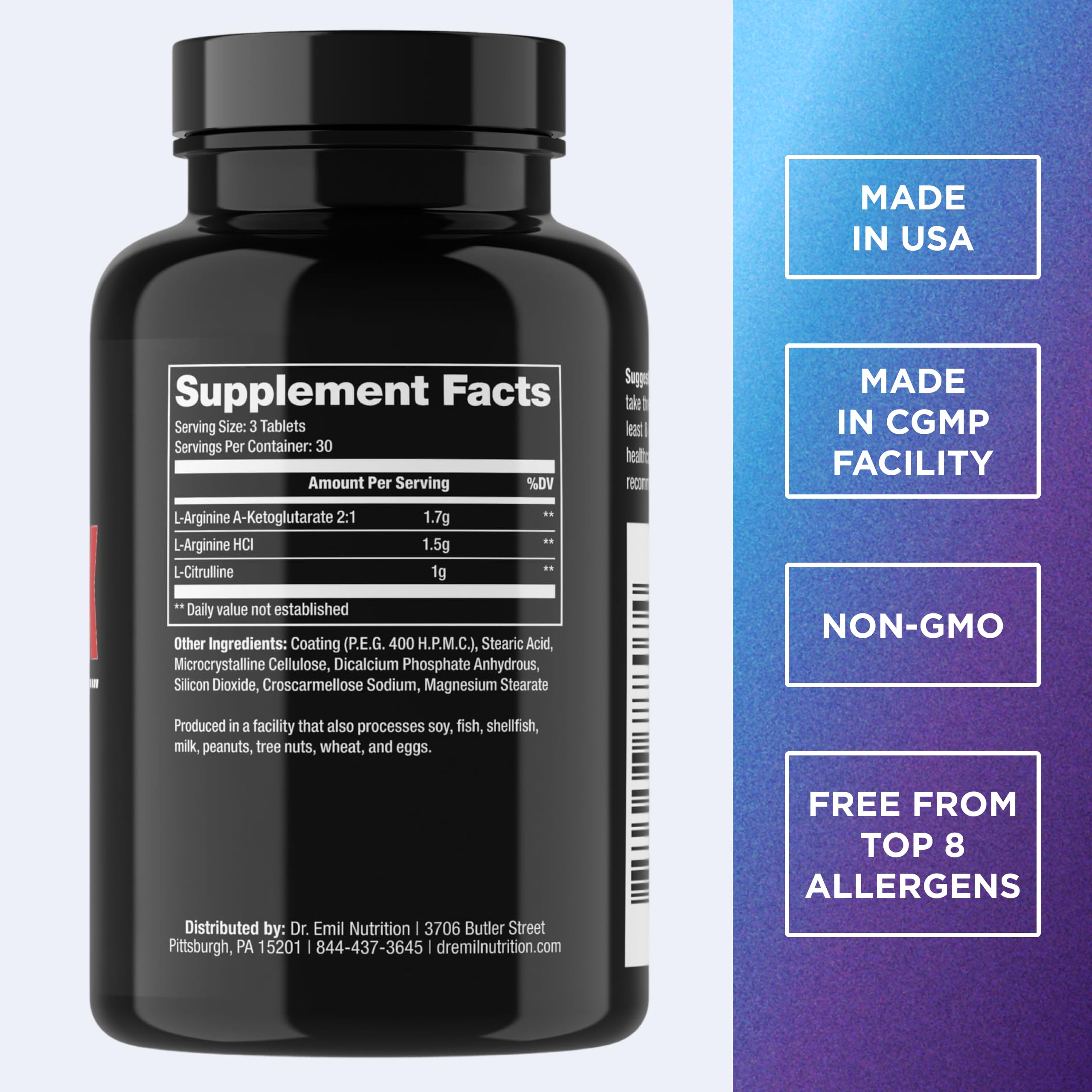 Serving size showing 3150 mg L-Arginine + L-Citrulline