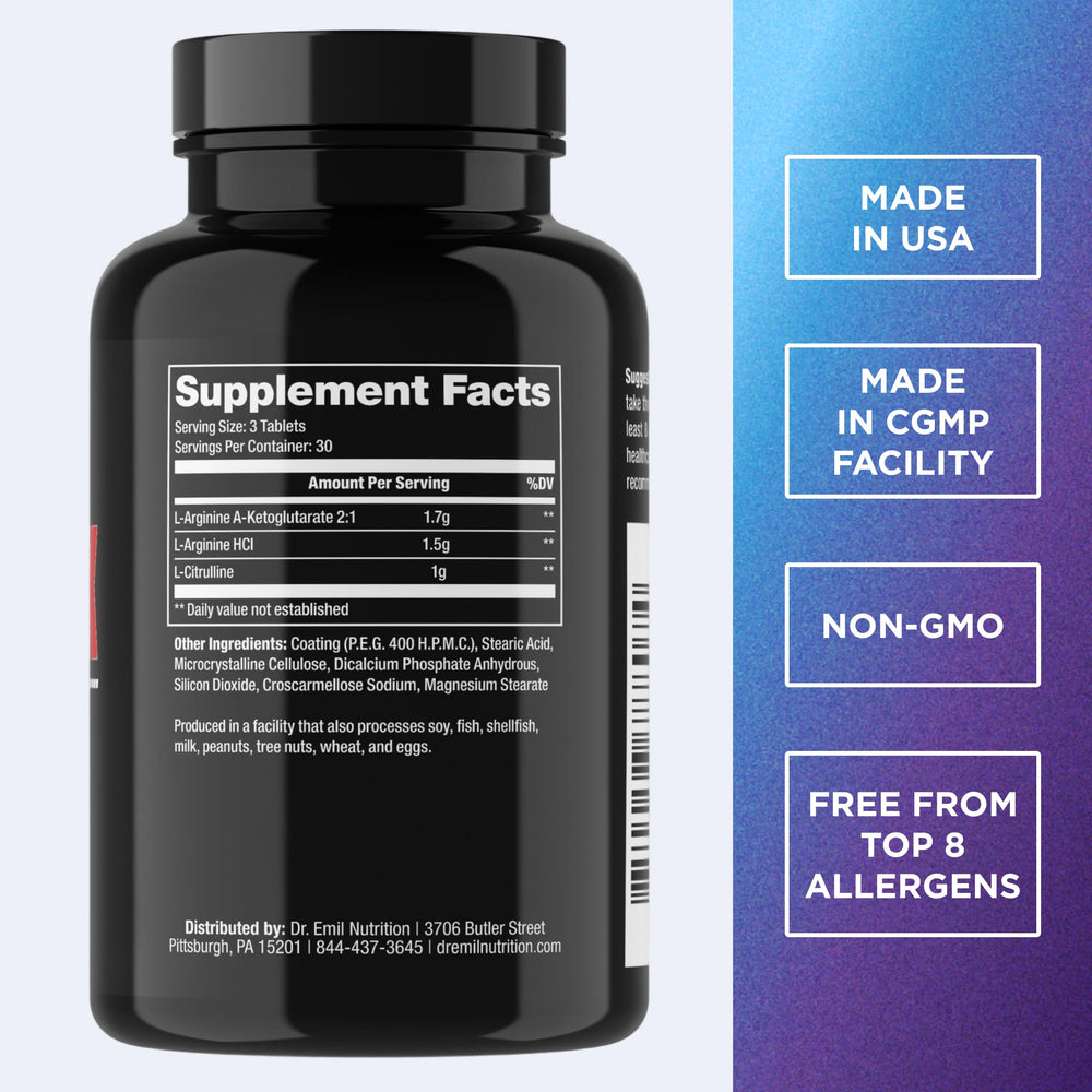 Serving size showing 3150 mg L-Arginine + L-Citrulline