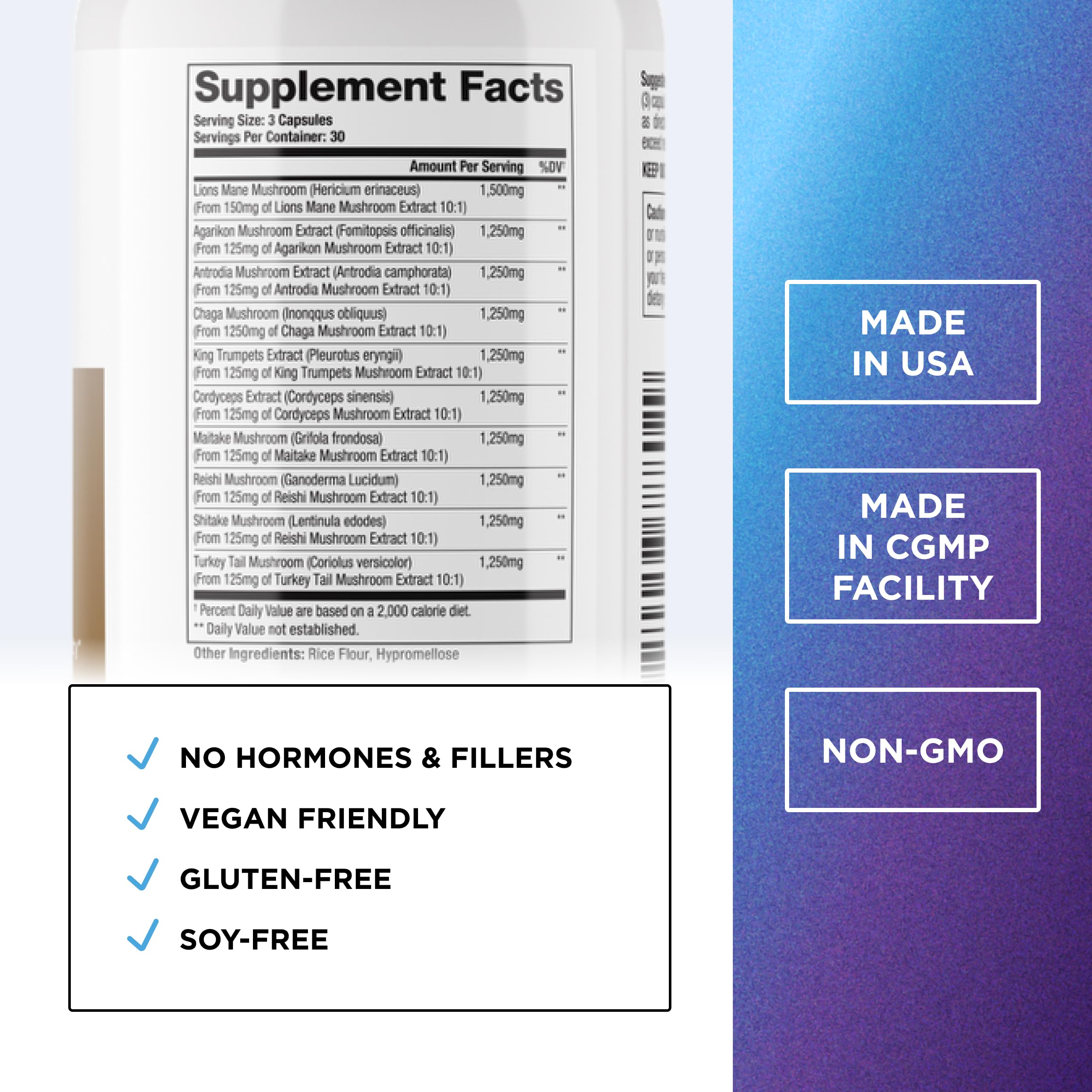 Close-up of the 10 mushroom blend capsule contents