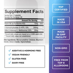 Close-up of DR. EMIL Nutrition 5-HTP Plus SAM-e bottle, 60 capsules