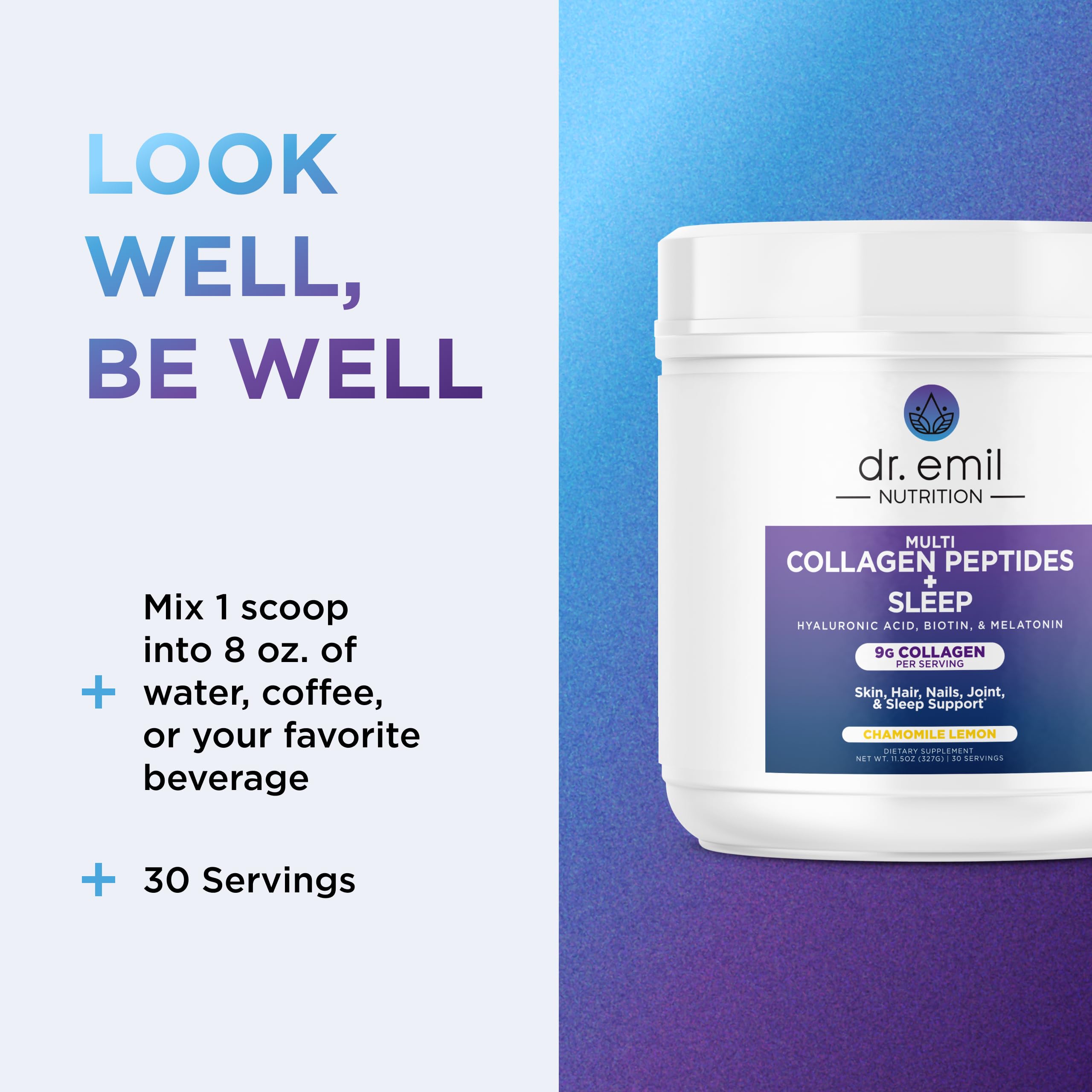 Biotin included for hair, skin and nails with collagen powder