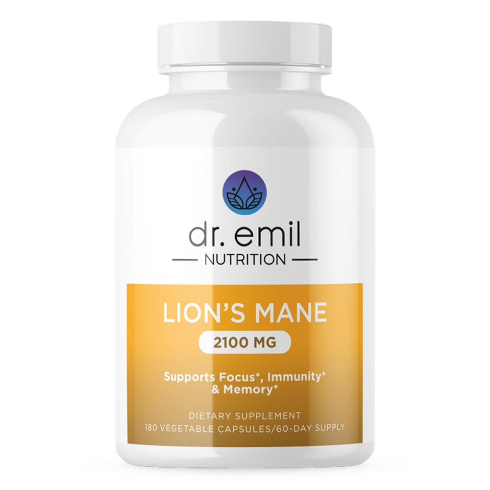 Front view of Dr. Emil Nutrition Organic Lion's Mane bottle