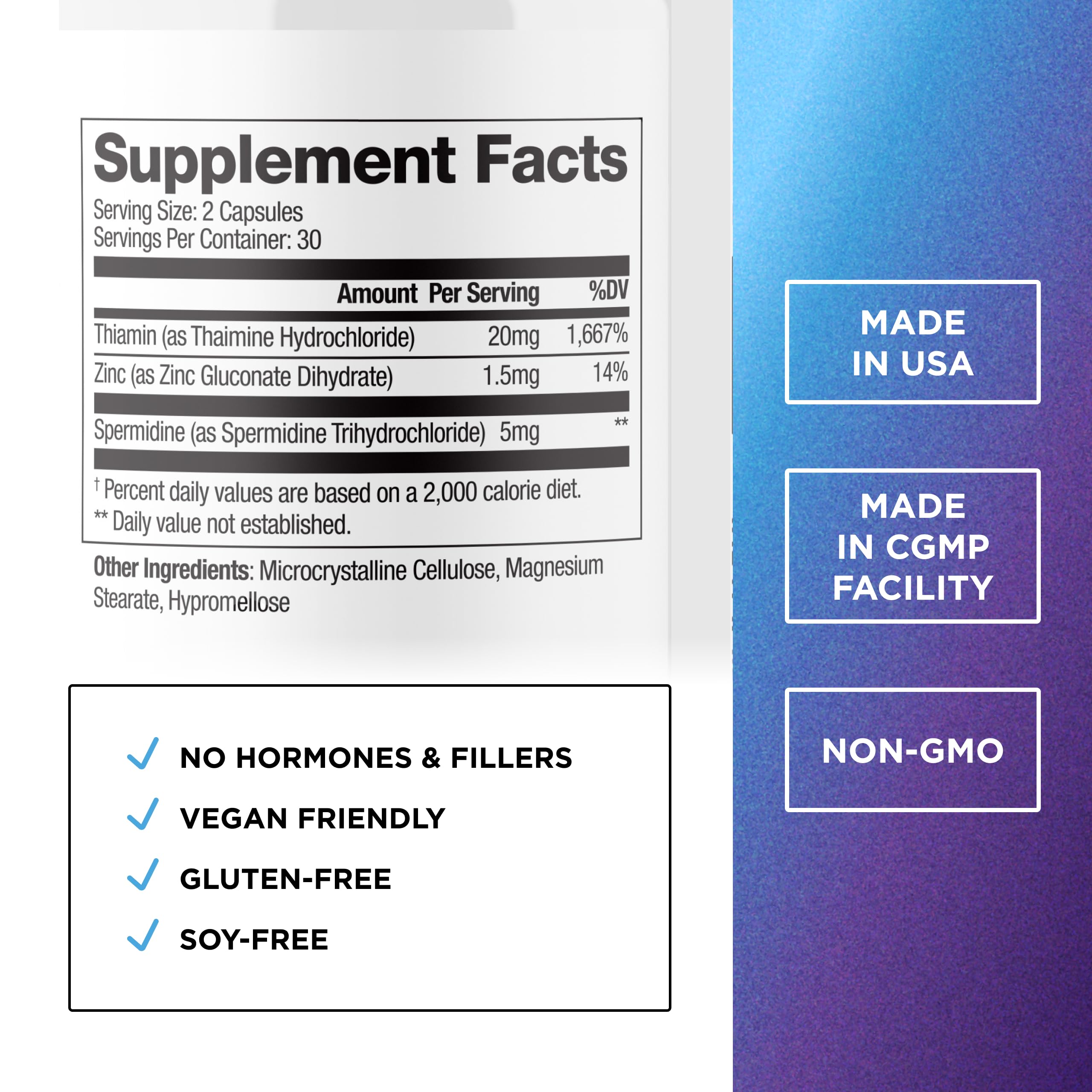 Product label for Spermidine 5mg 60 capsules
