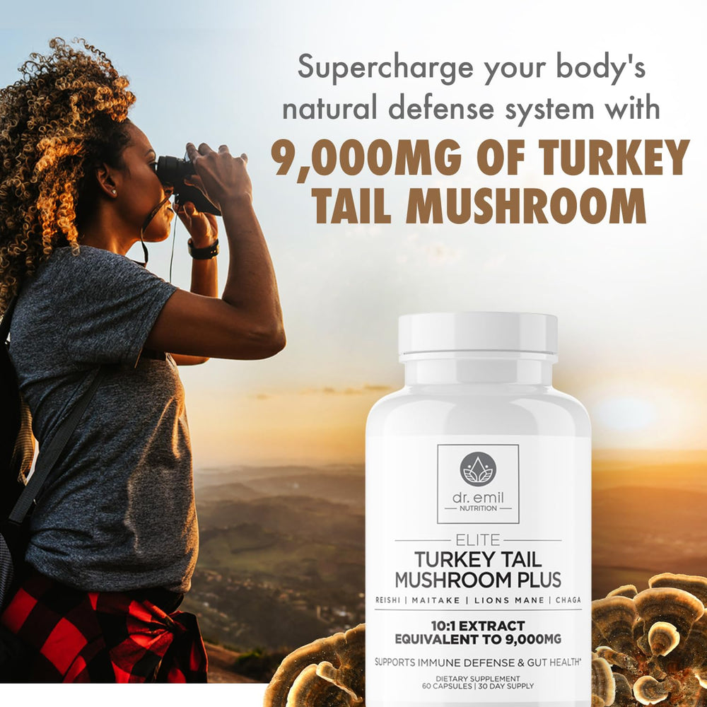 Close-up of Turkey Tail extract showing 900mg per serving