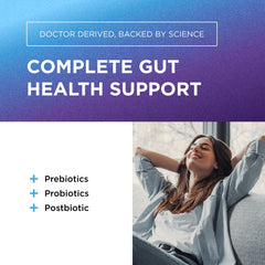 Close-up of Total Gut Health Complex bottle and capsules