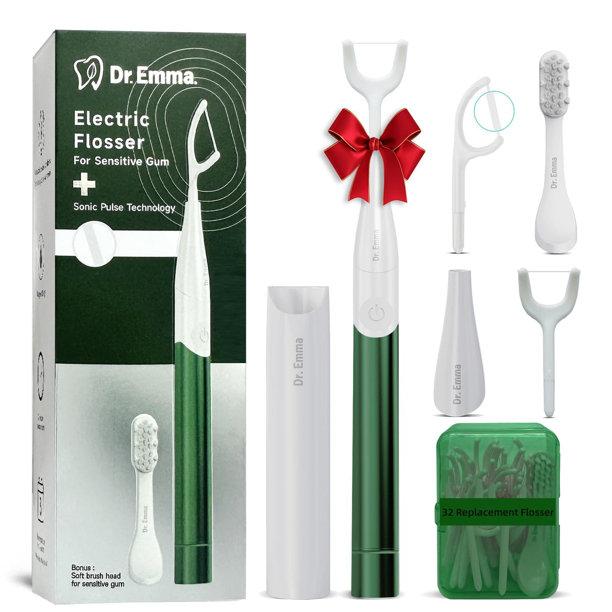 Dr. Emma Electric Vibration Flosser in Green - front view