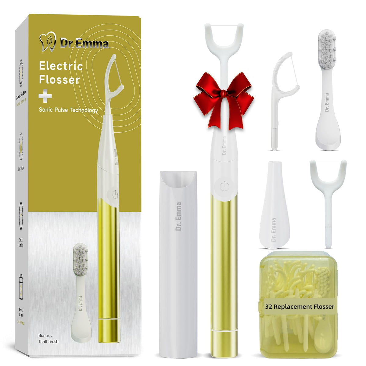 Dr. Emma electric vibration flosser – yellow handheld unit