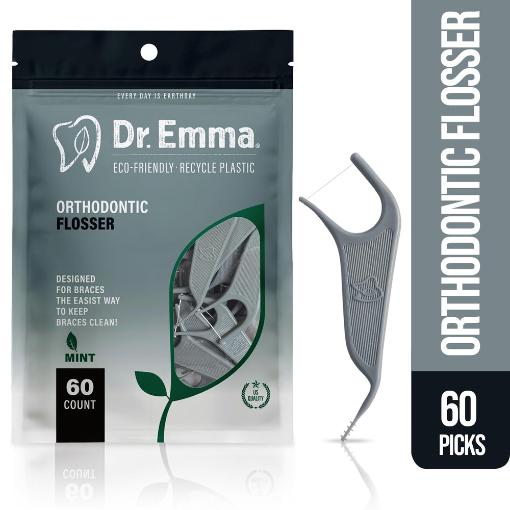 Close-up of mint-flavored orthodontic floss picks designed for braces