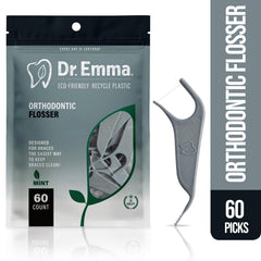 Close-up of mint-flavored orthodontic floss picks designed for braces