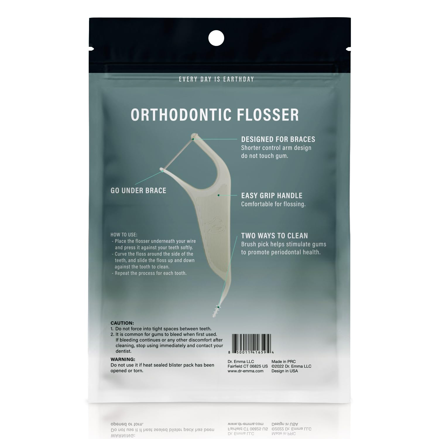 Packaging of Dr. Emma Orthodontic Flossers Gray 2-Pack