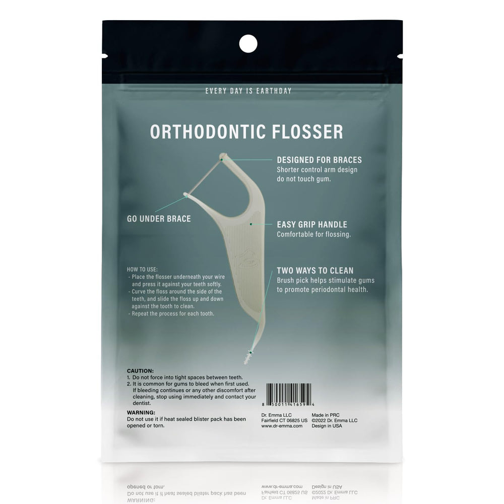 Packaging of Dr. Emma Orthodontic Flossers Gray 2-Pack