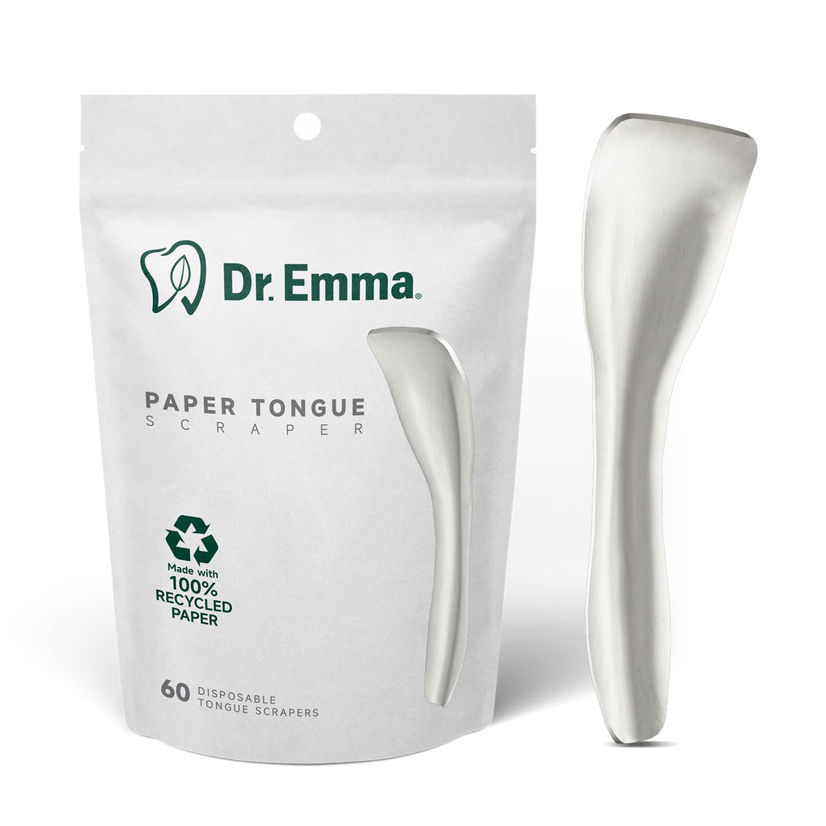 Dr. Emma Tongue Scraper packaging with 60 disposable tongue scrapers